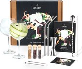 Cocora Gin Tonic Geschenkset - 12-delige RVS Cocktail Set - Tritan® Kristalglazen - Nederlandstalig Cocktail Boek - Cadeau voor Mannen & Vrouwen - Zilver