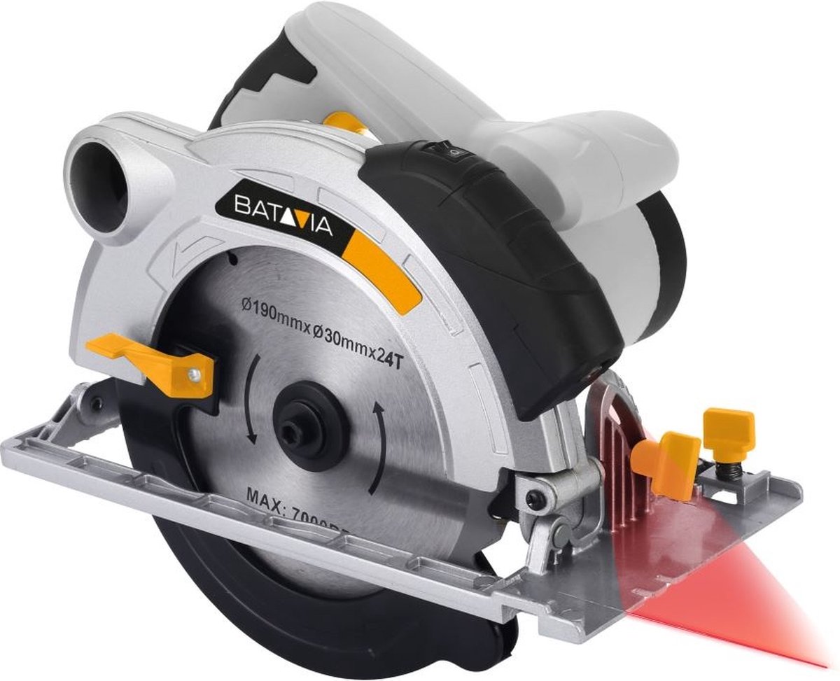 Batavia 1600W Cirkelzaag - 300cm kabellengte - Max. zaagcapaciteit hout/metaal 65mm - Ingebouwde lasergeleider - Maxxseries