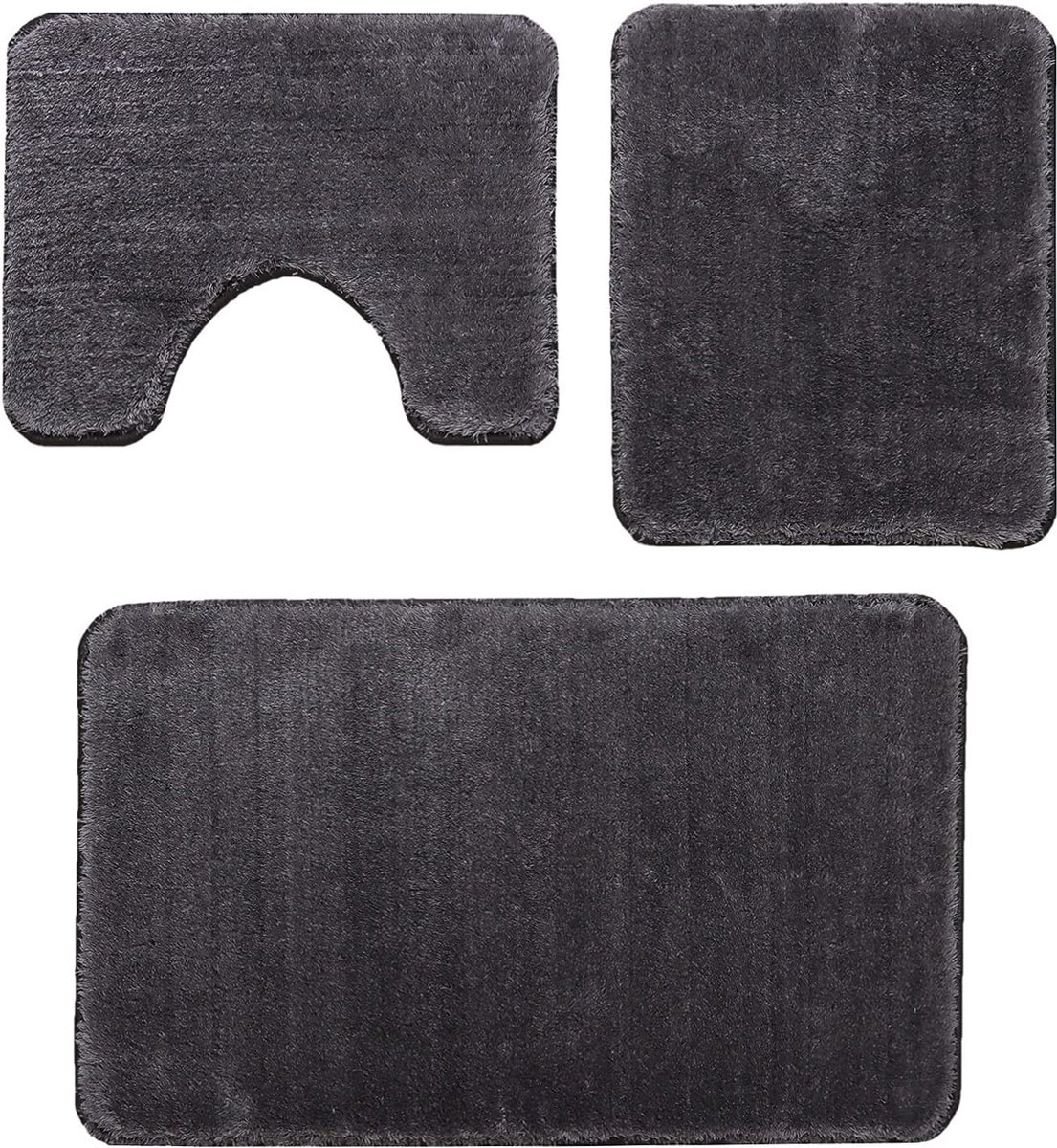 Badmatset, 3-delig, badkamertapijt, antislip, machinewasbaar 80 x 50 cm, badmat + 50 x 40 wc-mat, absorberend wc-tapijt (antraciet)