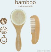 green-goose® Bamboe Babyborstel met Kam | Zachte Borstel | Haarverzorging Baby | Duurzaam Kraamcadeau | Baby Borstels | Baby Kam