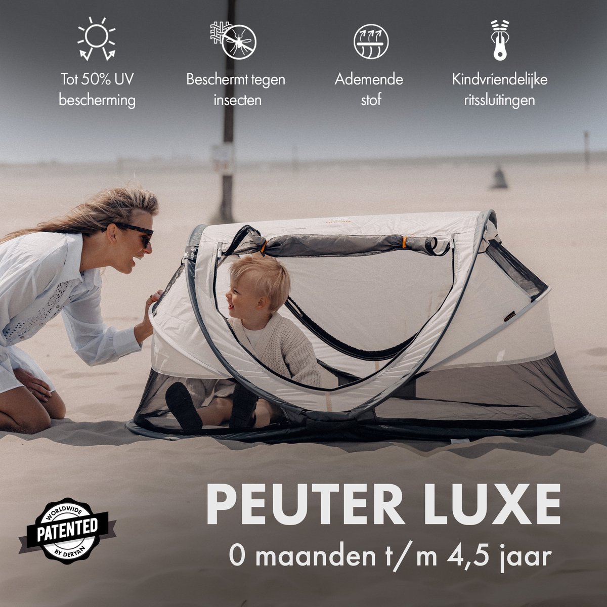 Deryan Peuter Luxe Campingbedje – Inclusief zelfopblaasbare matras - Cream thumbnail 2