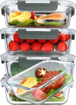 Glazen voedselbewaarcontainers 1040ml | Set van 5 klik-It blikken met deksel | Siliconen afdichtring | Glazen container met deksel | Maaltijd prep pot