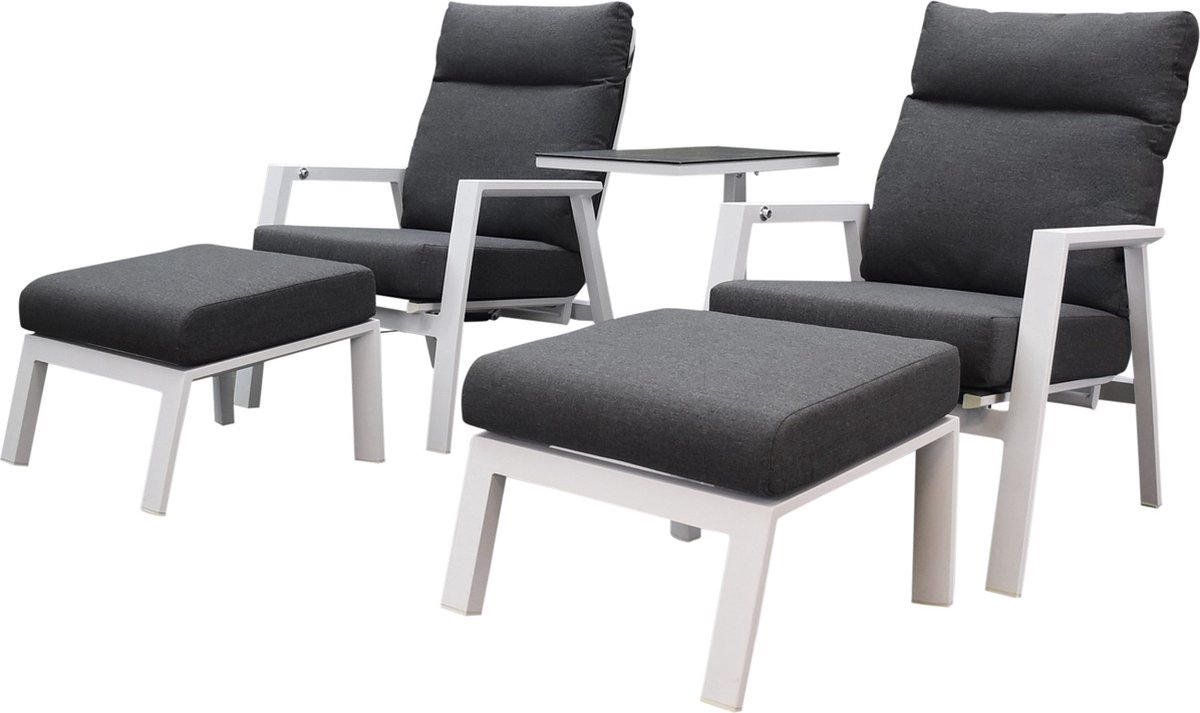 Vegas Tracy lounge balkonset 5 delig verstelbaar wit aluminium