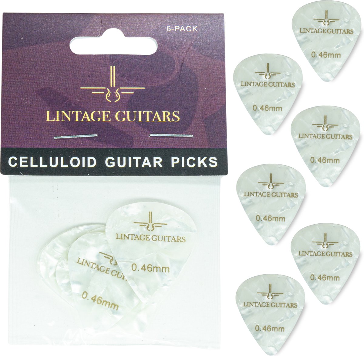 6 Stuks Plectrum Set - 0.46 Plectrum - Celluloid Guitar Picks - Lintage Guitars®