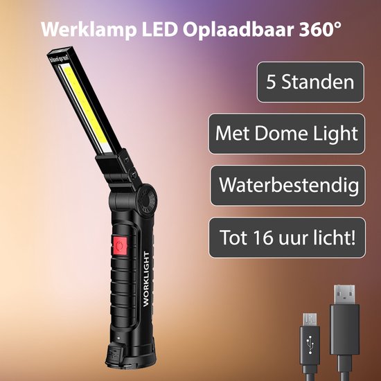 Lampe de travail LED rechargeable par USB - Lumière longue durée 16 heures  - Puissante