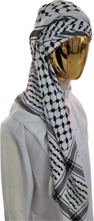 Kufiya/Keffiyeh Sjaal met Zachte Stof, Zwart-Wit, Palestijnse Sjaal, Palestina Sjaal, Shemagh, Arafat Sjaal, Arabische Sjaal 127x127 cm