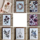 Set 7 wenskaarten met enveloppe - Postkaartjes Wildflowers bloemen - handgemaakte kerstkaartjes
