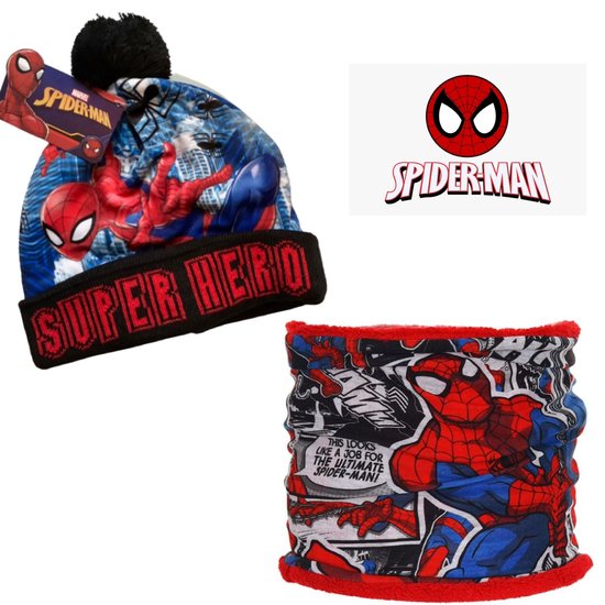 Set Marvel Spiderman - Bonnet + Tour de Cou - Taille 54 cm tour de tête - ± 4-8 ans