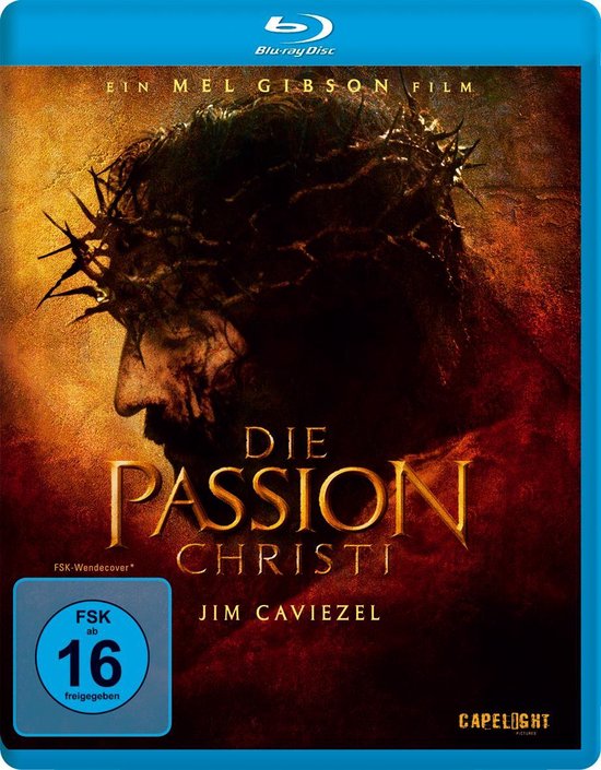Blu-ray hoes voor Die Passion Christi met Jim Caviezel, met een man met doornenkroon.