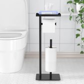 WC Rolhouder - Vrijstaande Toiletrolhouder met Opbergvak - WC Rolhouder Zwart - Toiletborstel met Houder - RVS