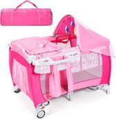 Bol.com 4-in-1 inklapbaar reisbed & babywieg & luiertafel & box met schommelfunctie incl. speelboog aankleedkussen matras luiero... aanbieding