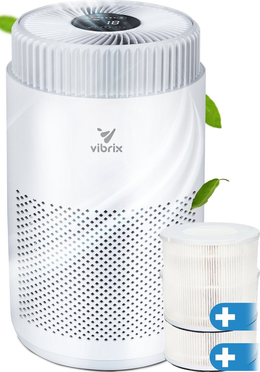 Vibrix Vortex10 luchtreiniger + 1 EXTRA filter - Geschikt voor 1 m² tot wel 35 m² - Automatische stand + 6-in-1 HEPA filtersysteem - Luchtkwaliteitsindicator - Ionisator - Luchtfilter - Air purifier met HEPA-filter