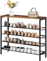 Schoenenrek, 5-laags schoenenkast, verstelbaar schoenenrek, 100 x 30 x 85 cm, schoen organisator, platte en kantelbaar, 16-20 paar, voor gang, woonkamer, vintage bruin-zwart EBF101XJ01