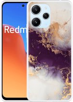 Cazy Hoesje geschikt voor Xiaomi Redmi 12 4G Paars Goud Marmer