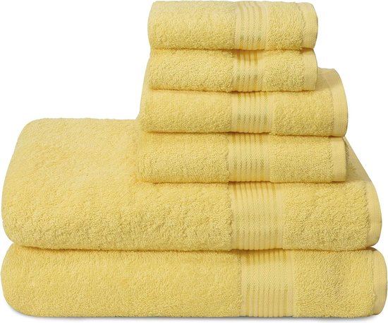 Ultra zachte 6-pack katoenen handdoekenset, bevat 2 badhanddoeken 70x140 cm, 2 handdoeken 40x60 cm en 2 wasdoeken 30x30 cm, ideaal voor gymreizen en dagelijks gebruik, compact en lichtgewicht - geel