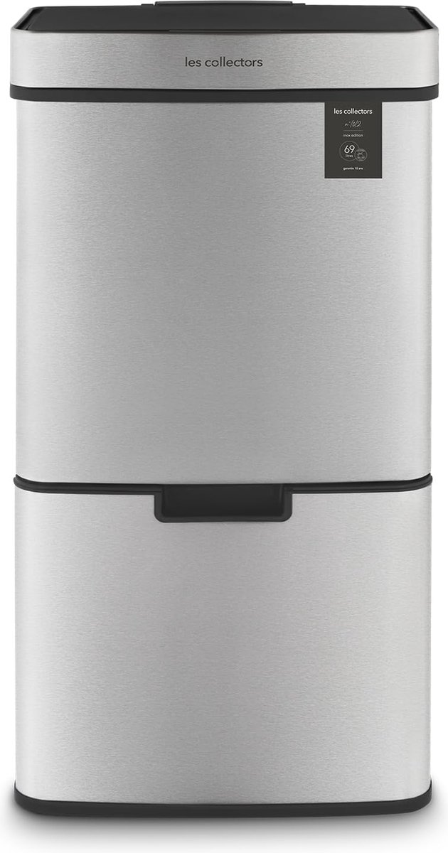 Goedkoopste Prullenbak nr. 1012, 69 liter (47 11 11), 3 vakken, roestvrij staal, infrarood opening, automatisch sluiten, 4 l bio-mand inbegrepen