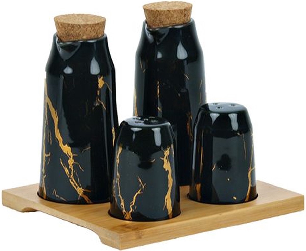 BRICARD KRUIDEN-OLIE-AZIJNSET 4-DLG ZWART + BAMBOO DIENBLAD