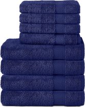 Set van 8 handdoeken van 100% katoen, 4 badhanddoeken van 70 x 140 cm en 4 handdoeken 50 x 100 cm, zachte spons, groot formaat, marineblauw