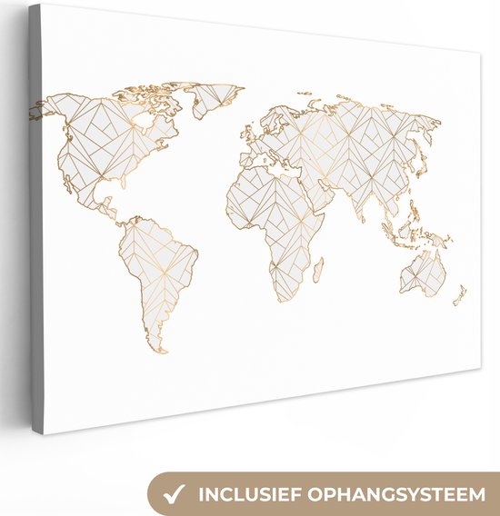 Canvas - Wereldkaart - Lijnen - Goud