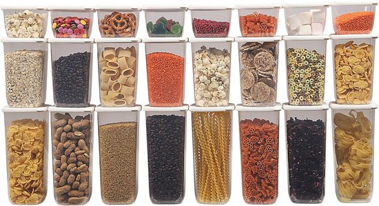 YUTUY Voorraadpotten met Deksels Set van 20,Voorraaddozen met Luchtdichte Deksel Set,Kruidenpotjes,Opbergdoos,geschikt om muesli, meel,koffiebonen,cornflakes,spaghetti in te bewaren