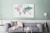 Canvas Wereldkaart - 120x80 - Wanddecoratie Wereldkaart - Pastel - Topografie