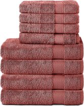 Set van 8 handdoeken 100% katoen 470 g/m² 4 badhanddoeken 70 x 140 cm en 4 handdoeken 50 x 100 cm zachte badstof groot formaat kleur baksteenrood baksteenkleurig