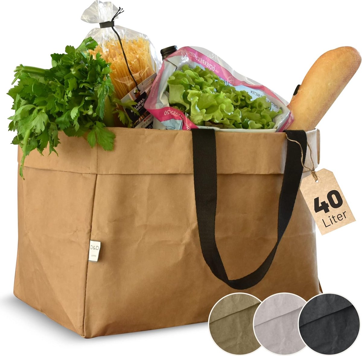 Zellostan Milieuvriendelijke boodschappentas - opvouwbaar, groot, stabiel - praktisch als boodschappenmand, draagtas of houten mand (40 liter) (bruin)
