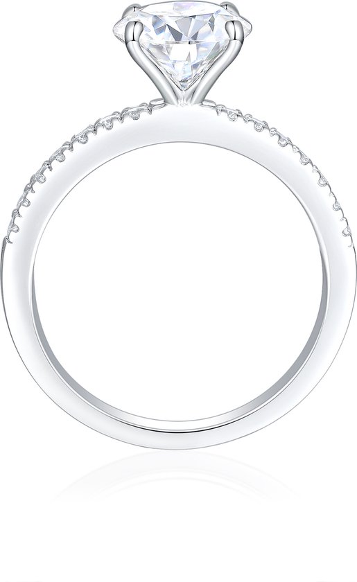 Finesse - Bague de fiançailles moissanite en or blanc 14 carats avec pierres latérales - 7 carats