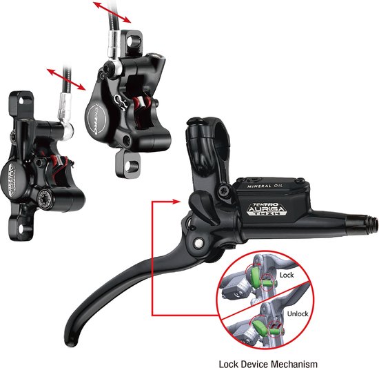 Hydraulische schijfremset Tektro HD-T525 Auriga Twin Cargo met handrem functie voor driewielers - rechts met leidingen - zwart