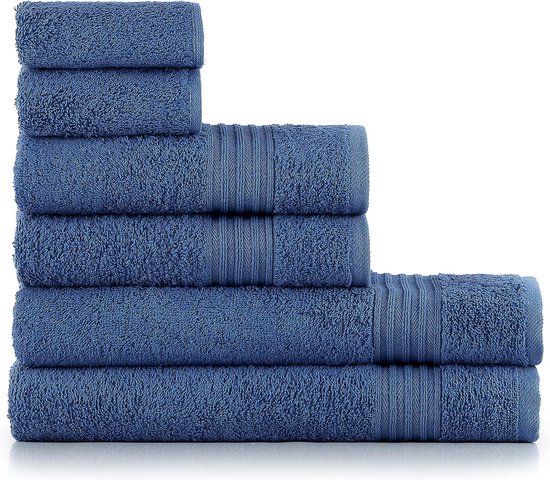 Handdoekenset - blauw donkerblauw / 2 badhanddoeken 70x140 + 2 handdoeken 50x90 + 2 gastendoekjes 30x50-100% katoen, badstof, zacht en absorberend - 6-delig