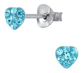 Joy|S - Zilveren petit hartje oorbellen - 4 mm - blauw kristal - kinderoorbellen