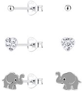 Joy|S - Zilveren oorbellen set - 3 paar - hartje knopje olifant