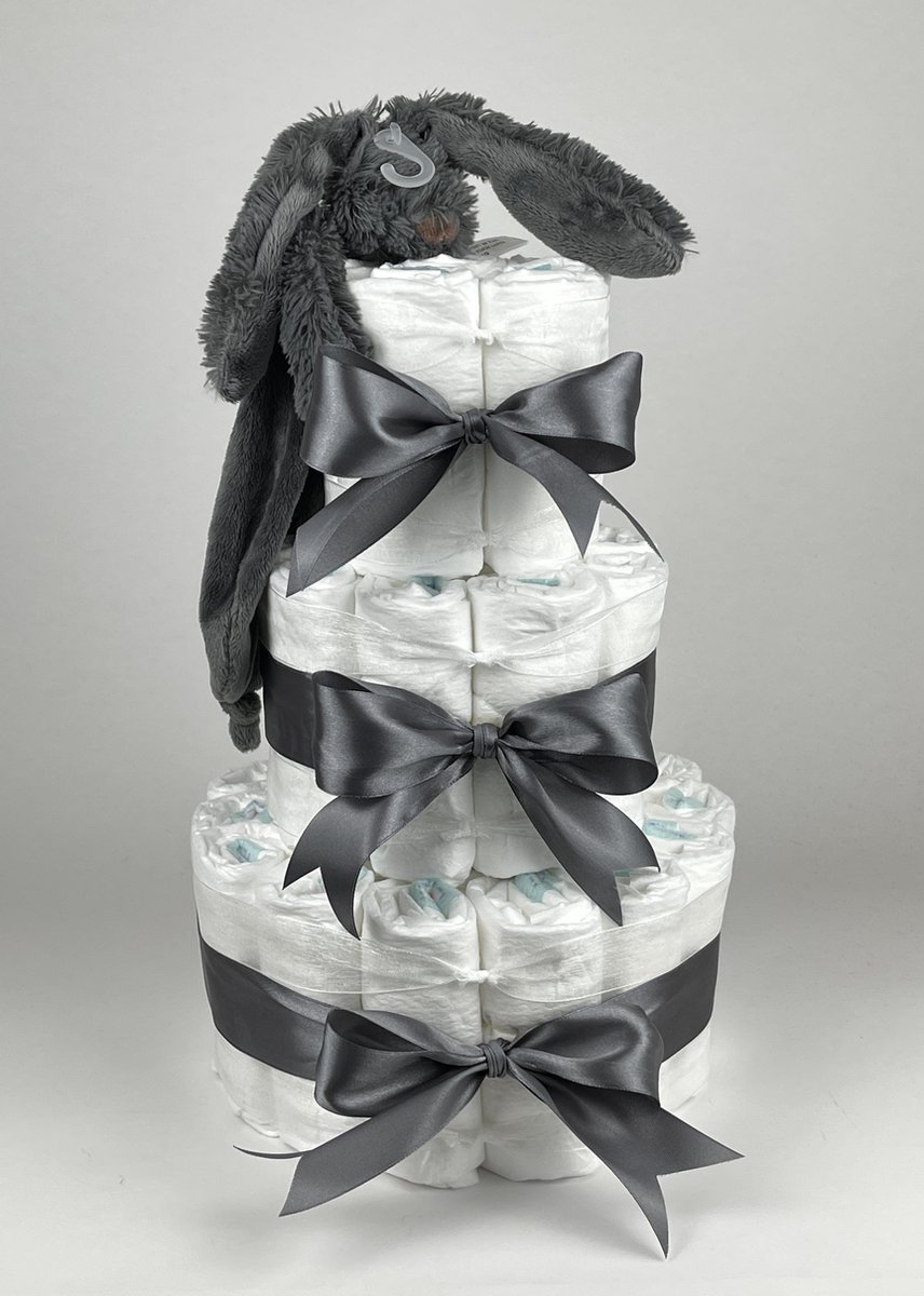 Goedkoopste Chouette-Chouette | Luiertaart Neutraal | Kraamcadeau | Geboorte Jongen Meisje | Babyshower | Tuttle Konijn Richie deep Grey - donker Grijs
