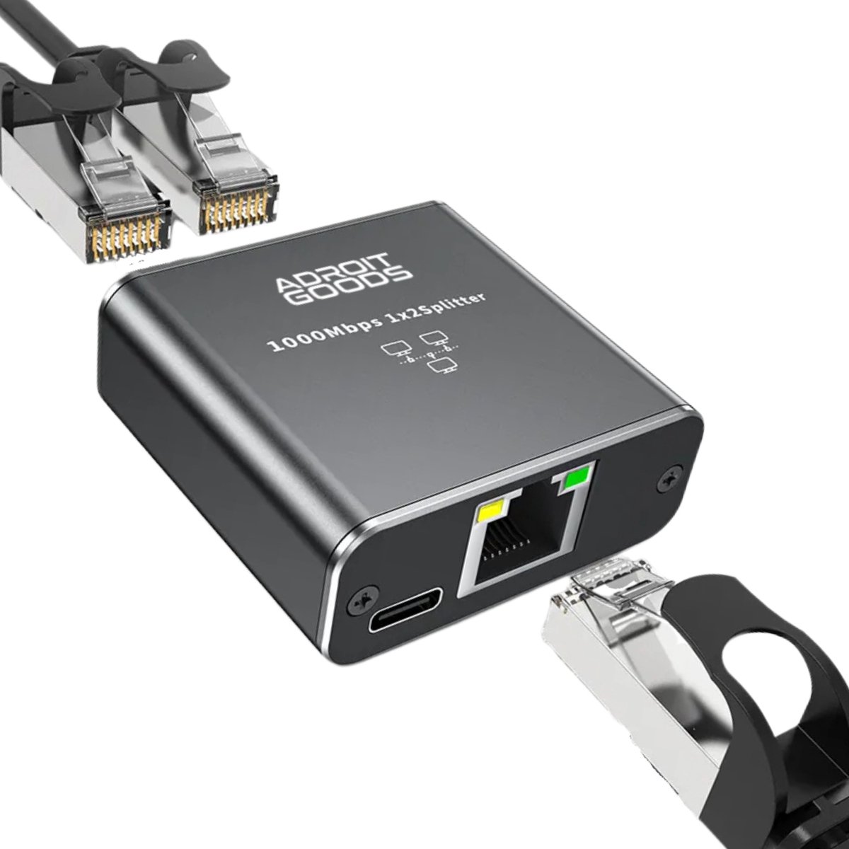 AdroitGoods Ethernet Gigabit Netwerksplitter - 1 Naar 2 - 1000/100Mbps Ethernet-splitter - Met USB-Voedingspoort - Netwerk Switch