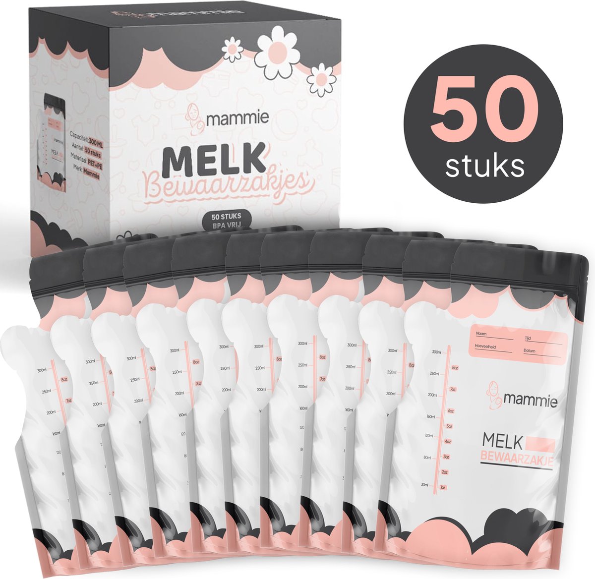 Mammie Moedermelk Bewaarzakjes - 50 stuks - 300 ML - Borstvoeding Zakjes - BPA vrij