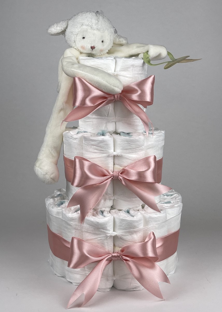 Goedkoopste Chouette-Chouette | Luiertaart Meisje | Kraamcadeau | Geboorte Meisje | Babyshower | Bunnies By The Bay Speenknuffel Lammetje donker Poeder Roze