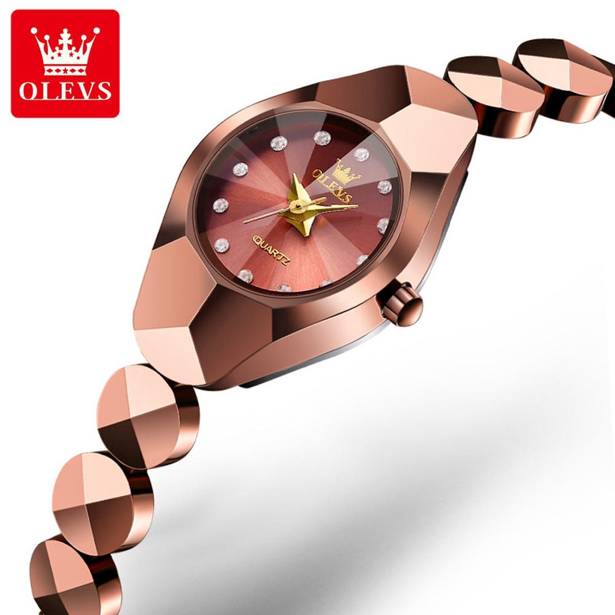Dameshorloge Olevs - RVS - Waterdicht - Rose Goud- Horloges voor Vrouwen- Dames Horloge- Dameshorloge - Meisjes Horloges - Rose -Kerst-Cadeau