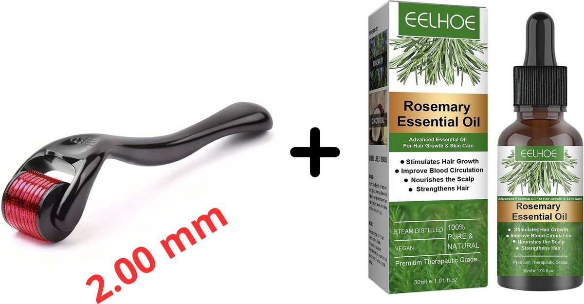 Derma roller 2mm + Rosemary oil 30ml set - Haargroei - Baardgroei kit - Haargroei serum - Dermaroller 2 mm - Haar serum - Haarserum - Haarolie - Rozemarijn olie - Anti haaruitval - Hair Growth Serum - Micro Naalden - Baardroller