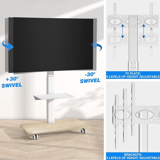 Maclean MC-970 Mobiele Monitor/TV-Stand op Wielen voor 17-35 Schermen, Vrijstaand, VESA 75x75 100x100, Belastbaarheid van 2 tot 10 kg, Kantelbaar en in Hoogte Verstelbaar (Zwart