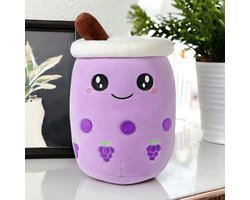 foto van Klikkopers® - Kawaii Kussen - Bubble Tea Knuffel 25cm - Boba Knuffel - Paars - Kawaii Knuffel - Squishy - Squish Knuffel