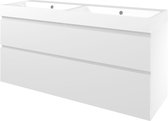 Proline Polystone Loft badmeubelset met wastafelonderkast asymmetrisch met 2 laden en glans witte wastafel zonder kraangaten 140 x 46 x 62 cm, mat wit