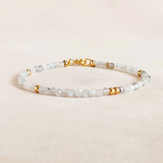 Ava&Imber Bracelet en labradorite scintillante en acier inoxydable (acier inoxydable) – Bracelet pour femme avec pierres précieuses grises