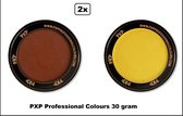 2x Set PXP Professional Colours schmink bruin en geel 30 gram - Schminken verjaardag feest festival thema feest Word geleverd in kartonnen doosje, niet in envelop ivm beschadiging