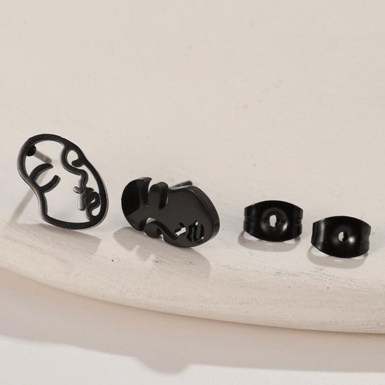 Gading® clous d'oreilles en acier inoxydable pour femme avec face-7mm-12mm-noir