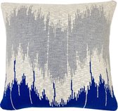 Wave knitted cushion blue