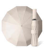 Parapluie tempête Kaaiman® - White cassé - 12 panneaux - Crème - Parapluie - Bande réfléchissante - Lampe de poche - Fonctionnement à 1 bouton - Convient pour 2 personnes - Matériau solide