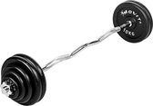 Curlstang - Curl bar - Gewichten - Curlstang met Gewichten - Ez bar - Halterstang - 65.5 kg - Inclusief stersluitingen -120 cm - Chroom - Zwart