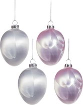 Viv! Christmas Paasdecoratie Hanger - Paasei met Bevroren Look - set van 4 - pasen - roze wit - 9cm