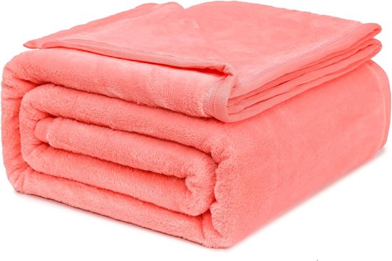Fleece deken, eenpersoons, 380 g/m², superzachte banksprei, grote plaid voor bank, flanellen pluizige deken voor bed en bank, reizen, roze, 130 x 160 cm