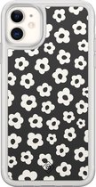 Casimoda® hoesje - Geschikt voor iPhone 11 - Retro Bloempjes - 2-in-1 case - Schokbestendig - Bloemen - Verhoogde randen - Zwart, Transparant